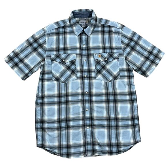 Carhartt Mens Rugged Flex Bozeman Short Sleeve Shirt Blue Plaid Size Medium - Picture 1 of 5